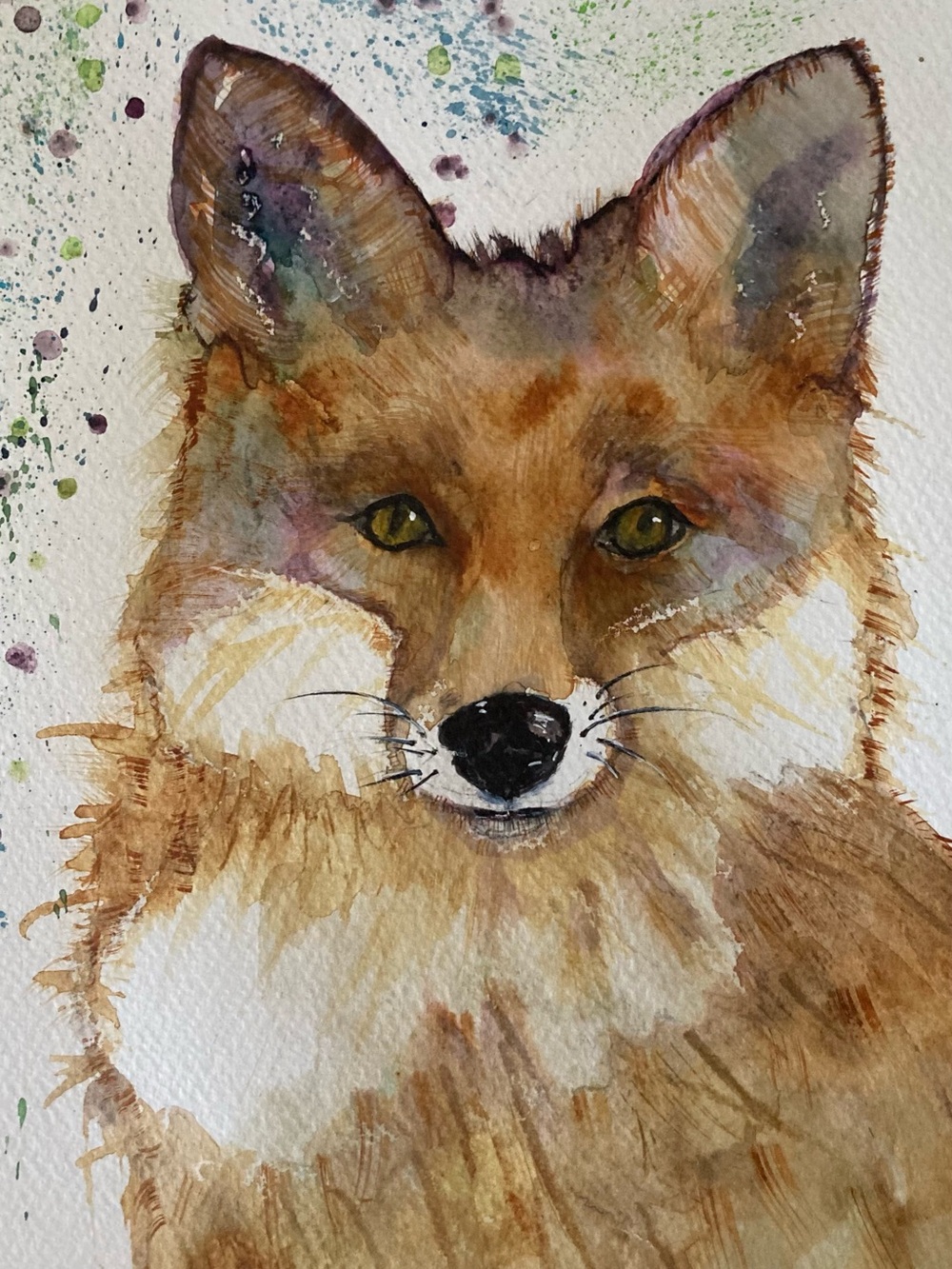 Rust and White Fox Watercolor Wall Art Print